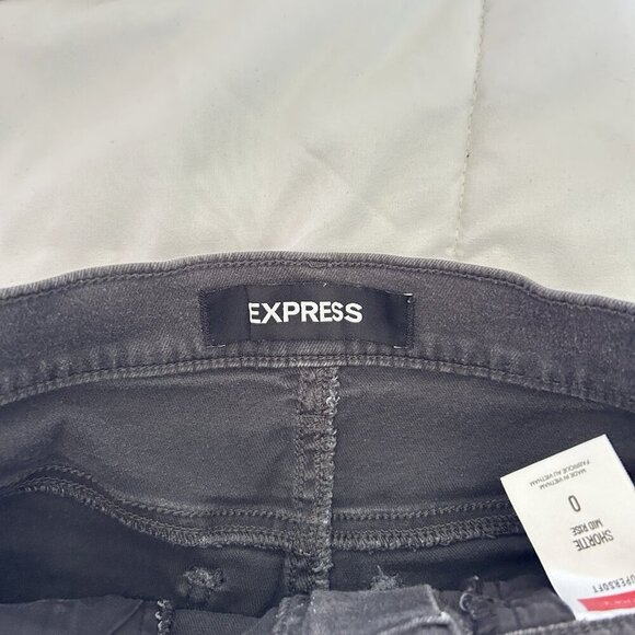 Express Womens 0 Black Denim Shortie Mid Rise Cuffed Shorts Supersoft Stretch - Picture 2 of 6